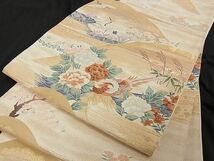 平和屋川間店■六通柄袋帯　唐織　飛鶴草花文　金糸　正絹　逸品　A-tn2155_画像5