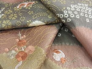 平和屋川間店■訪問着　刺繍　絞り　道長吹き寄せ花文　金彩　逸品　ox2479