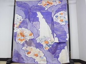 平和屋川間店■豪華振袖　駒刺繍　絞り　吉祥草花文　着丈162cm　裄丈66.5cm　正絹　逸品　A-cs5369