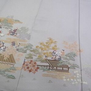 平和屋1■豪華色留袖 総刺繍 人物風景松花文 牡丹鼠色 金糸 逸品 CAAC1197vfの画像5