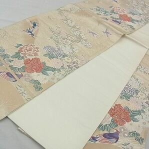 平和屋野田店◎六通柄袋帯 唐織  牡丹花鳥文 金糸 逸品 BAAB1514duの画像3