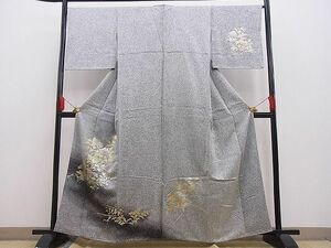 平和屋野田店■訪問着　刺繍　牡丹花文　たたき染め　黒地　金彩　鈴乃屋扱い　逸品　BAAC1867hj