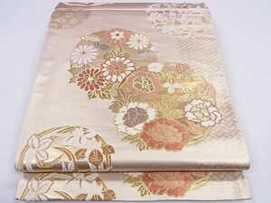 平和屋1◎六通柄袋帯　唐織　草花丸文　金糸　逸品　CAAA9483ev