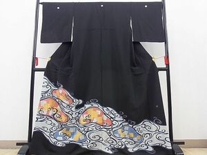 平和屋野田店■豪華黒留袖　ロング丈　作家物　光琳水に松　金銀彩　逸品　BAAC3904gt