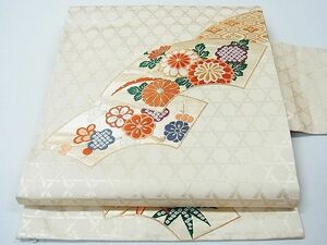 平和屋1◎九寸名古屋帯　唐織　地紙草花文　金糸　逸品　CAAC0192in