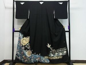 平和屋1■豪華黒留袖　作家物　正倉院鳳凰花唐草文　暈し染め　金銀彩　逸品　未使用　CAAA8491gh