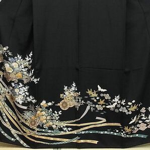 平和屋1■豪華黒留袖 刺繍 熨斗花車文 金彩 逸品 CAAA8518ghの画像2