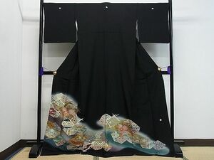 平和屋1■豪華黒留袖　作家物　溢れ松葉吉祥花文　暈し染め　金彩　逸品　CAAA8549gh