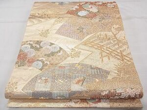 平和屋1■六通柄袋帯　唐織　地紙孔雀花文　金糸　逸品　CAAC3608fb