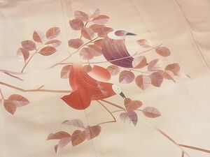 平和屋-こころ店■訪問着　枝葉に休み鳥　暈し染め　正絹　逸品　AAAD0993cy