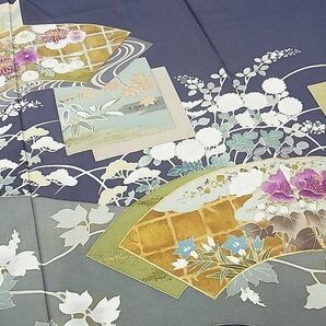 平和屋-こころ店■京の名門 じゅらく謹製 帝王紫 色留袖 駒刺繍 地紙重ね花文 金彩 正絹 逸品 AAAD3986Bzgの画像4