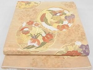 平和屋-こころ店◎六通柄袋帯　唐織　雪輪王朝桜　金糸　引箔　正絹　逸品　AAAD2169Agk