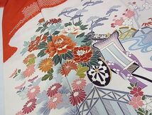 平和屋-こころ店■豪華振袖　駒刺繍　絞り　御所車花文　金彩　正絹　逸品　AAAD9921Atn_画像4