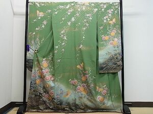 平和屋1■豪華振袖　駒刺繍　立波舞蝶花文　暈し染め　金彩　逸品　CAAC5451gh