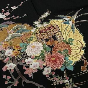 平和屋1■豪華黒留袖 刺繍 雪輪重ね鼓花鳥文 金銀彩 逸品 CAAC5527ghの画像4