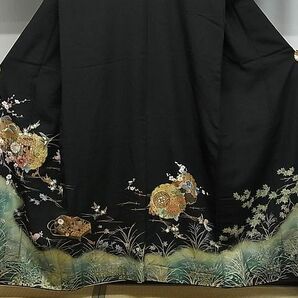 平和屋1■豪華黒留袖 刺繍 雪輪重ね鼓花鳥文 金銀彩 逸品 CAAC5527ghの画像2