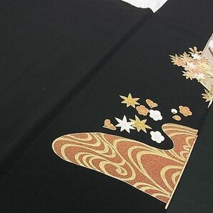 平和屋1■豪華黒留袖 駒刺繍 屏風草花文 金彩 逸品 CAAC3962dxの画像6