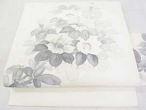 平和屋2■塩瀬　九寸名古屋帯　作家物　手描き　枝花文　逸品　DAAA2213mz