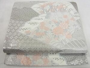 平和屋2◎六通柄袋帯　吉祥扇面花鳥文　プラチナ箔　逸品　DAAA1574du