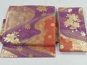 平和屋2■佐賀錦　つけ帯　流水草花文　金糸　逸品　DAAA0646ea