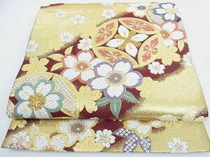 平和屋2■六通柄袋帯　唐織　七宝舞桜　金糸　逸品　DAAB5930wb