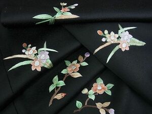 平和屋2■訪問着　総刺繍　草花文　黒地　逸品　DAAB5844wb