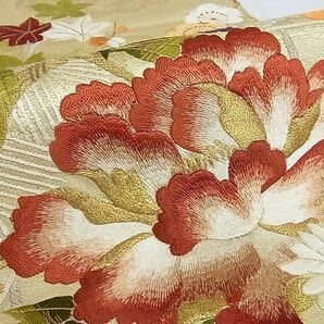 平和屋-こころ店■総刺繍 丸帯 地紙花文 金糸 引抜き帯 正絹 逸品 AAAD5684Bjdの画像3