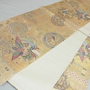 平和屋-こころ店■六通柄袋帯 唐織 正倉院花鳥文 金糸 正絹 逸品 AAAD3558Asxの画像4