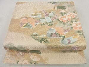 平和屋2◎六通柄袋帯　唐織　鴛鴦草花文　金糸　逸品　DAAA1610du