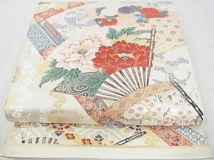 平和屋2◎六通柄袋帯　唐織　古典錦　扇面吉祥花文　金糸　逸品　DAAA6323ya