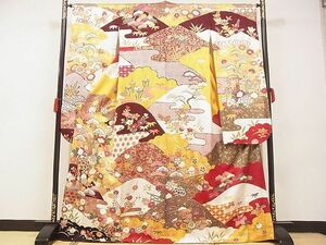 平和屋-こころ店■豪華振袖　駒刺繍　御所車花文　金彩　正絹　逸品　AAAD4233Ata