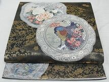 平和屋-こころ店■六通柄袋帯　唐織　秀陶精華　黒地　本金箔　正絹　逸品　AAAD3500Asx_画像1