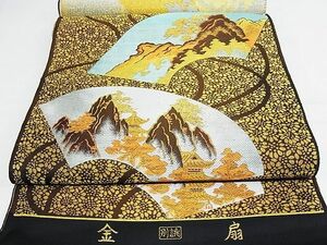 平和屋-こころ店■名古屋帯　反物　地紙風景文　金糸　正絹　逸品　未使用　AAAC5984Boa