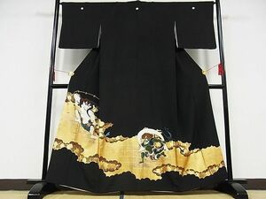 平和屋-こころ店■豪華黒留袖　風神雷神　金彩　正絹　逸品　AAAD0336Bzg