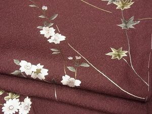 平和屋-こころ店■上質な小紋　総手刺繍　草花文　金糸　正絹　逸品　AAAD4215Ata