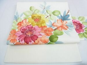 平和屋2■塩瀬　九寸名古屋帯　ろうけつ染め　草花文　逸品　DAAB5979wb