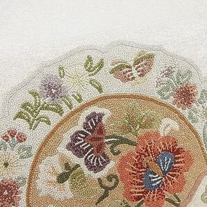 平和屋-こころ店■中国三大刺繍 総相良刺繍 袋帯 花鳥舞蝶文 銀通し地 正絹 逸品 AAAD5776Bjdの画像3