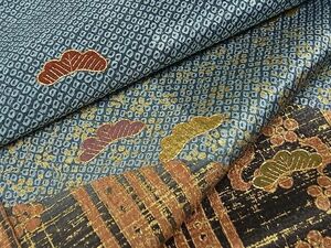 平和屋川間店■訪問着　駒刺繍　松　梅　金彩　着丈156cm　裄丈64cm　正絹　逸品　B-wt8842