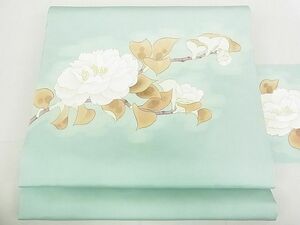 平和屋2◎塩瀬　九寸名古屋帯　手描き　枝花文　逸品　DAAA3461rt