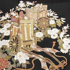 平和屋2■豪華黒留袖 作家物 駒刺繍 琳派御所車絵図 金彩 さが美扱い 逸品 DAAA7461sfの画像5