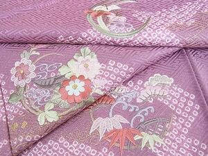 平和屋2■訪問着　刺繍　絞り　舞蝶花文　金彩　逸品　DAAB5918wb