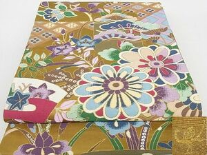  flat peace shop 2# west . white .. large garden six through pattern double-woven obi . water flower writing gold thread excellent article DAAB8119ps