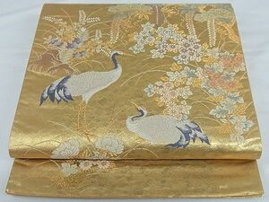 平和屋-こころ店■六通柄袋帯　唐織　松花群鶴文　金糸　正絹　逸品　AAAC6939Asx