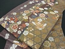 平和屋川間店■両面六通柄袋帯　唐織　枝垂れ花　舞鳥文　金糸　逸品　et1367_画像1