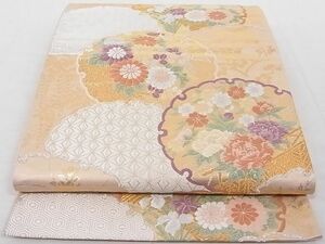 平和屋-こころ店◎六通柄袋帯　唐織　雪輪重ね花文　金銀糸　正絹　逸品　AAAD7997Agk