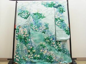 平和屋川間店■豪華振袖　流水草花文　暈し染め　金彩　逸品　n-ab0309