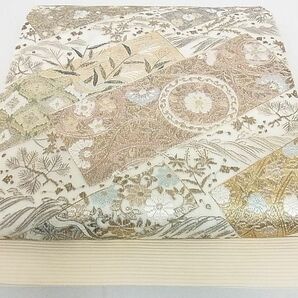 平和屋2■夏物 太鼓柄袋帯 絽綴れ 絽刺し 総刺繍 吉祥花文 金糸 逸品 DAAB3876opの画像1