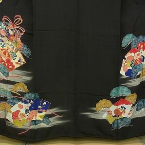 平和屋2■アンティーク 大正ロマン 黒留袖 駒刺繍 宝尽くし吉祥松文 金彩 散歩着 逸品 DAAB1225jmの画像3