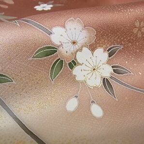 平和屋-こころ店■訪問着 駒刺繍 枝垂れ桜舞蝶文 暈し染め 金彩 やまと誂製 正絹 逸品 未使用 AAAD8261Atnの画像5