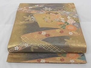 平和屋-こころ店◎六通柄袋帯　唐織　瑞祥雪輪図　金糸　引箔　正絹　逸品　AAAD1653Bfw